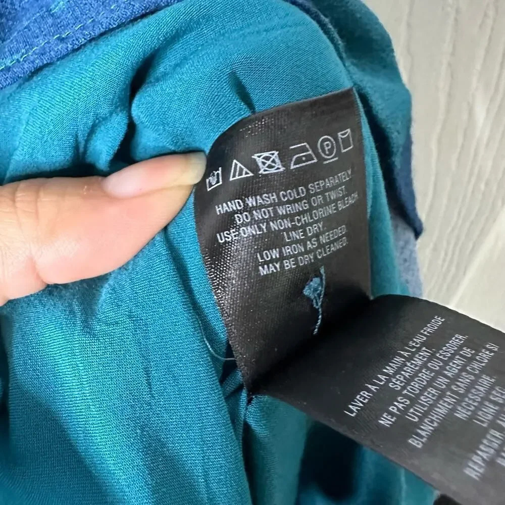 MAEVE Anthropologie Size 6 Teal Cold Shoulder Leaf Floral Print Dress - Picture 5 of 6